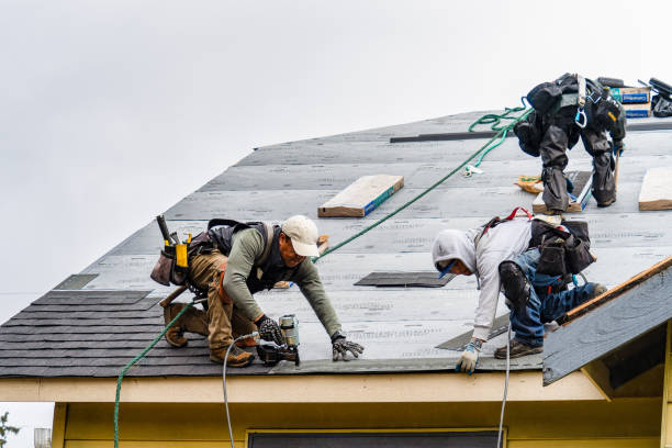 Professional Gutter Installation technician working in Brookline Village, MA